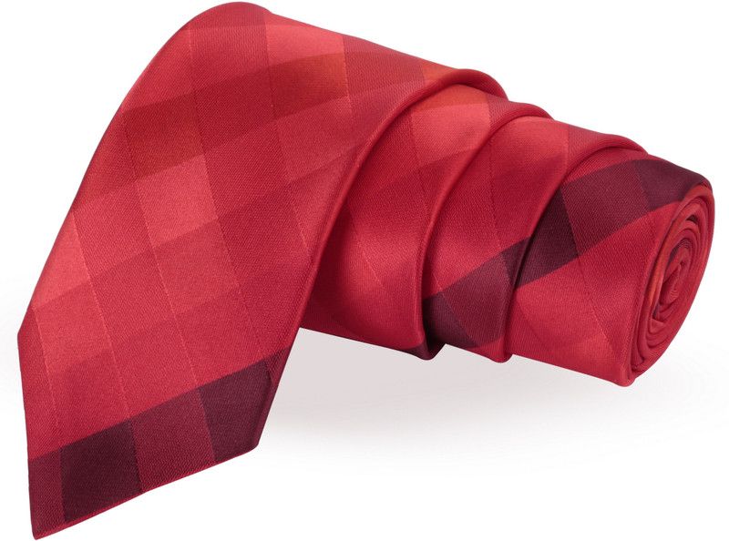 PELUCHE Elegant Red, Coral & Black Colored Microfiber Neck Checkered Men Tie