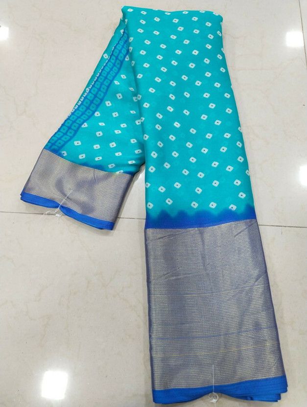 Woven Pochampally Chiffon Saree  (Light Blue)