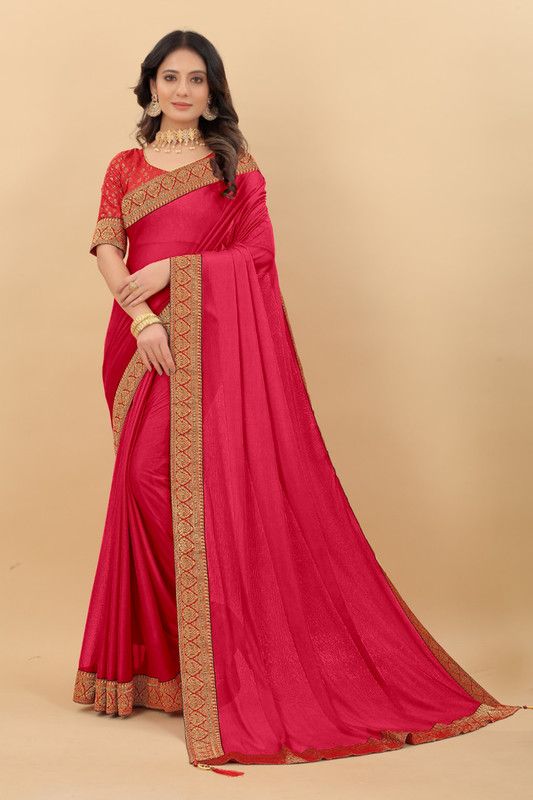 Bollywood Lycra Blend Saree  (Pink)