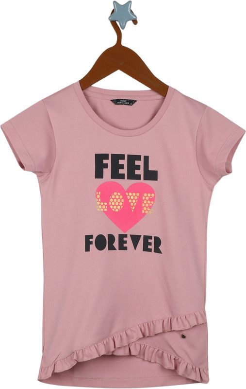 Girls Printed Cotton Blend T Shirt  (Maroon, Pack of 1)
