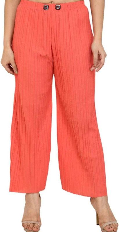 Women Relaxed Orange Lycra Blend Trousers
