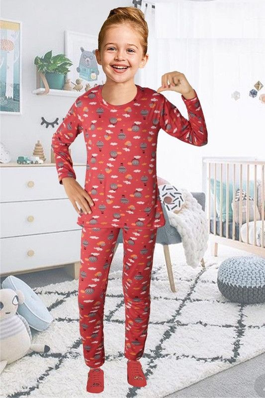 Girls Co-ords Red Printed