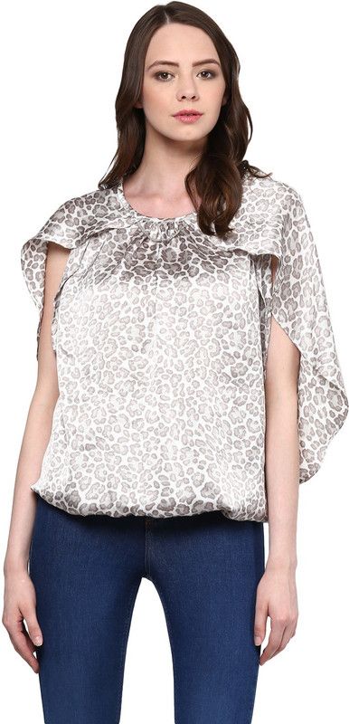 Casual Petal Sleeves Animal Print Women Multicolor Top