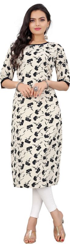 Women Floral Print Crepe A-line Kurta  (White)
