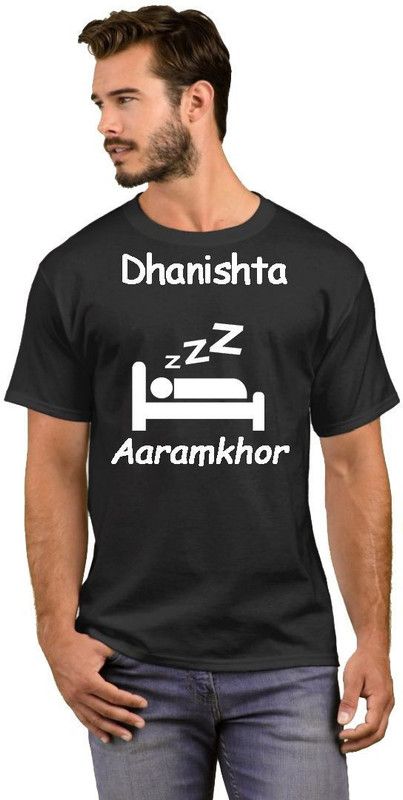 Dhanishta Lazy College Student 32 Men Printed Round Neck Cotton Blend White, Black T-Shirt
