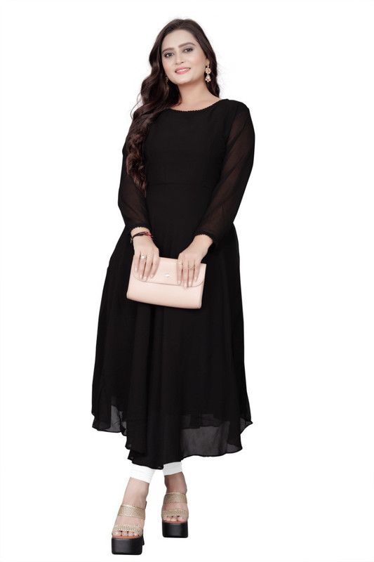 Women Solid Georgette Anarkali Kurta  (Black)