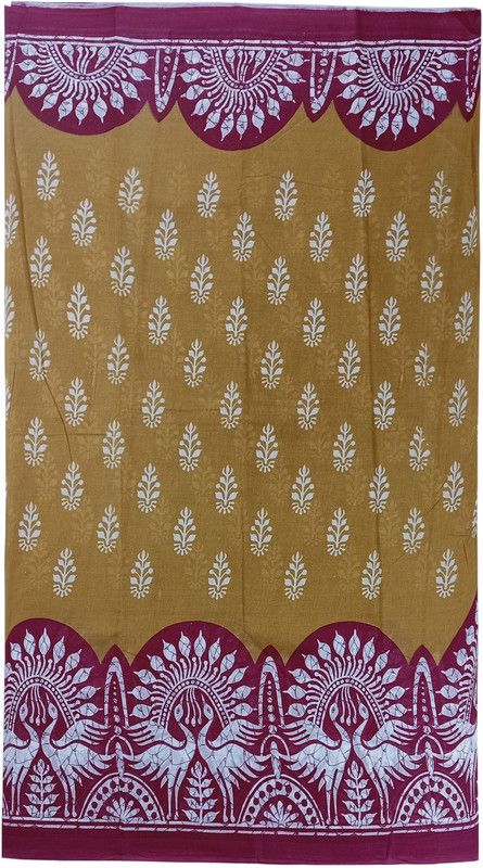 Floral Print Daily Wear Cotton Blend Saree  (Brown)
