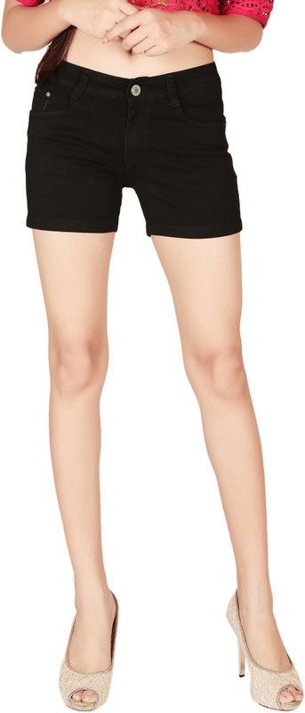 Solid Women Denim Black Basic Shorts