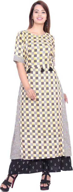 Women Checkered Cotton Rayon A-line Kurta  (Multicolor)