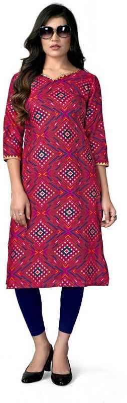 Women Floral Print Cotton Rayon A-line Kurta  (Pink)
