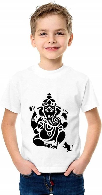 Boys & Girls Graphic Print Polyester T Shirt  (White, Pack of 1)