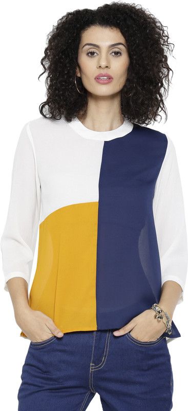 Casual Regular Sleeves Solid Women Dark Blue, White, Yellow Top