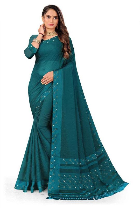 Bollywood Brasso, Satin Saree  (Blue)