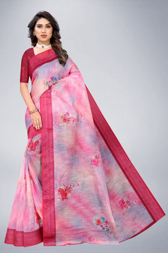 Floral Print Bollywood Cotton Silk Saree  (Multicolor)