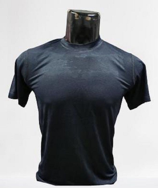 Men Solid Round Neck Organic Cotton Blue T-Shirt