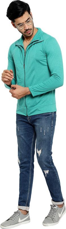 HMT Men Solid High Neck Cotton Blend Light Green T-Shirt