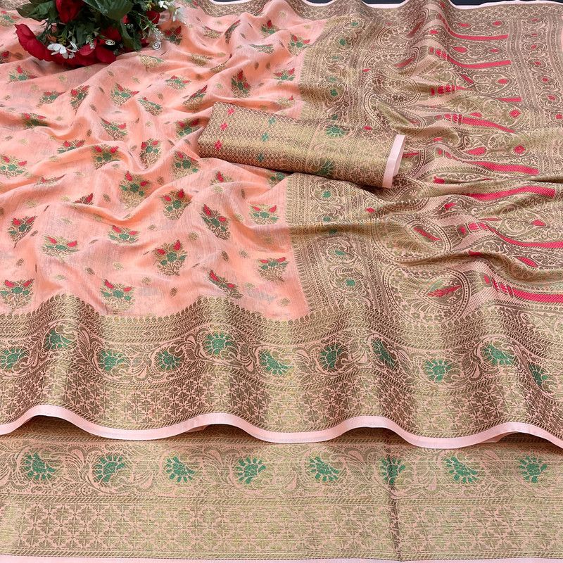 Self Design Banarasi Jacquard Saree  (Pink, Gold)