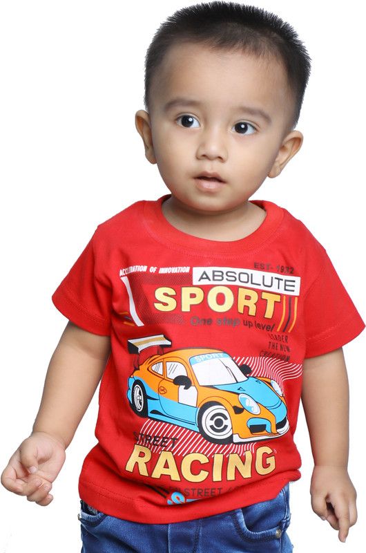 Baby Boys Graphic Print Pure Cotton T Shirt  (Red, Pack of 1)