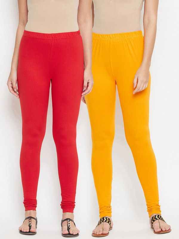 AINE Churidar Length Western Wear Legging  (Red, Solid)