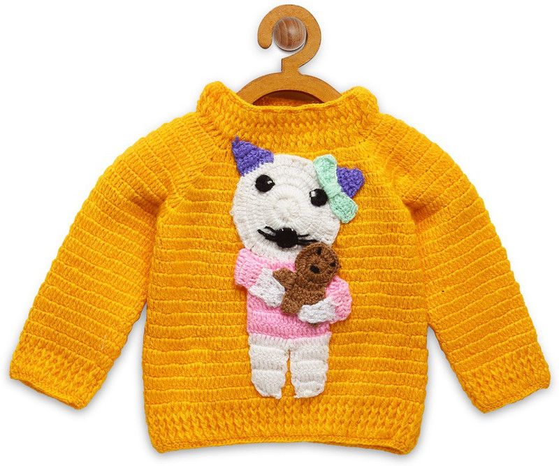Baby Boys & Baby Girls Woven Round Neck Yellow Sweater