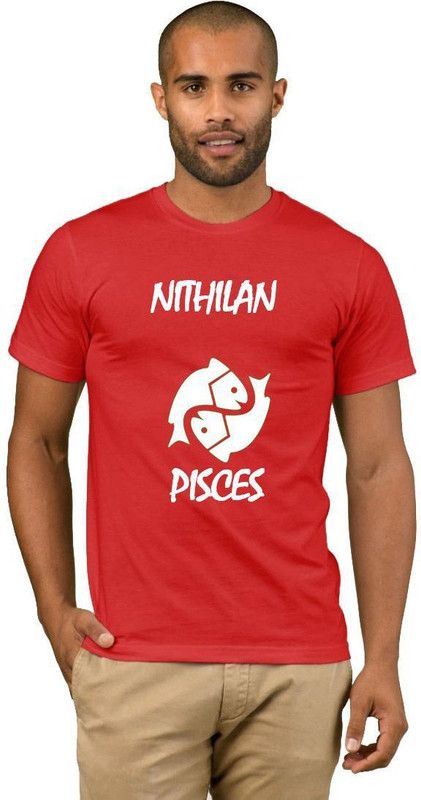 Nithilan Zodiac Pisces Style Fashion V02 Men Printed Round Neck Cotton Blend Red T-Shirt