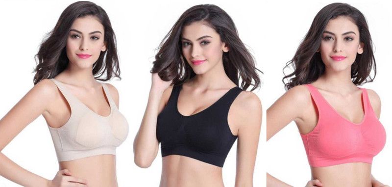 Pack of 3 Women Sports Non Padded Bra  (Beige, Black, Pink)