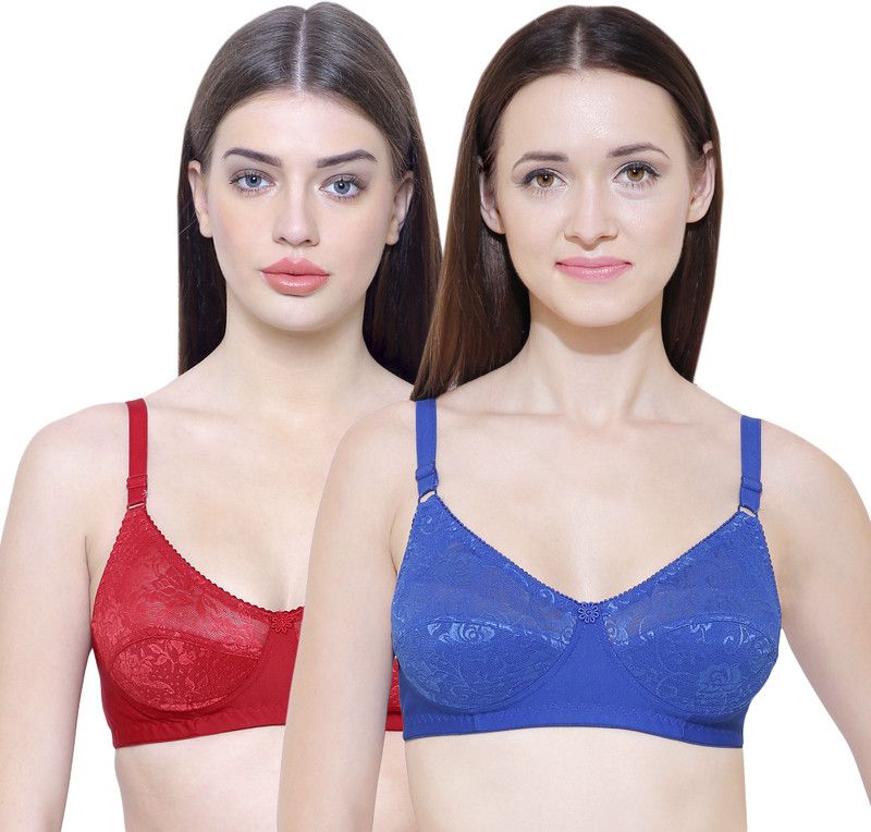 Pack of 2 Women Full Coverage Non Padded Bra  (Blue, Maroon)