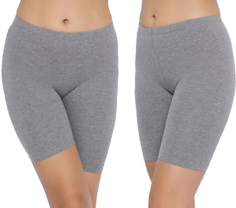 Pack of 2 Solid Women Grey Cycling Shorts