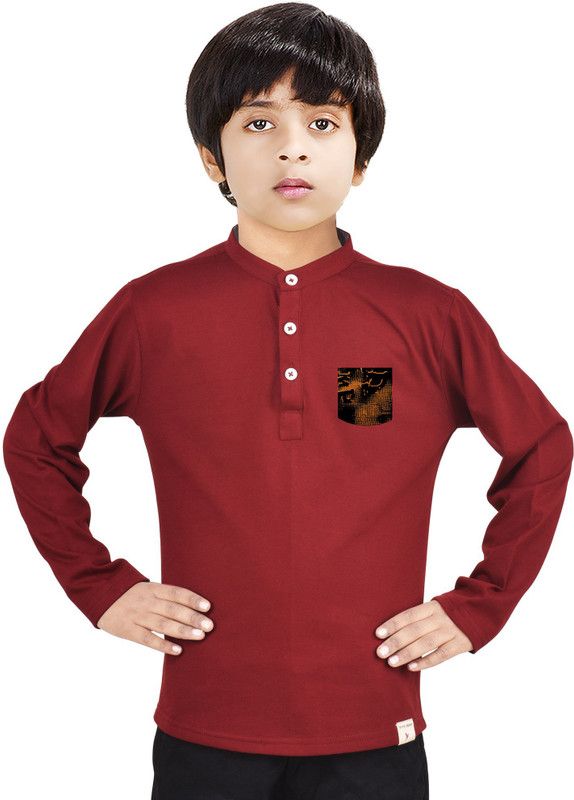 Boys Printed Cotton Blend Straight Kurta  (Maroon)