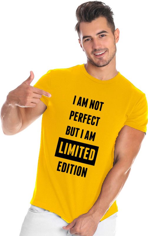 I am not perfect but I am limited edition Men Typography Round Neck Cotton Blend Yellow T-Shirt