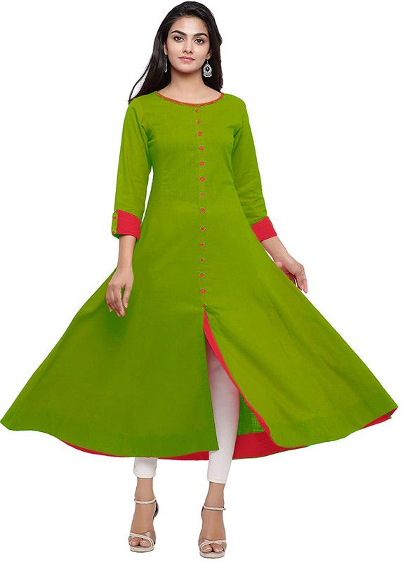 Women Self Design Cotton Blend Anarkali Kurta  (Light Green)