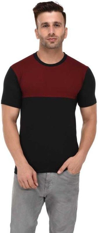Color Block Men Maroon, Black T-Shirt