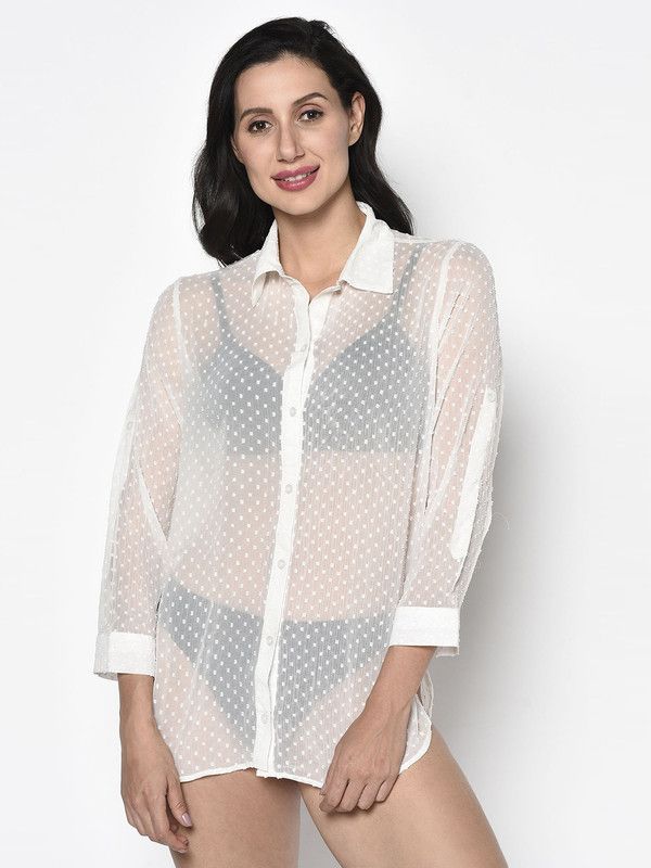 Women Regular Fit Polka Print Beach Wear Shirt