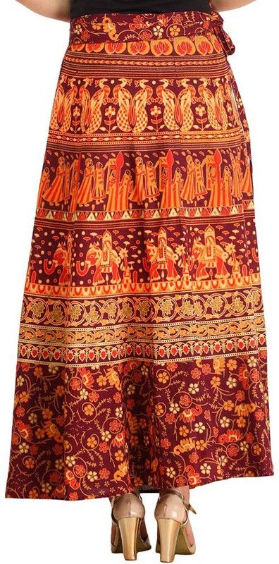 Women Abstract Wrap Around Maroon Skirt