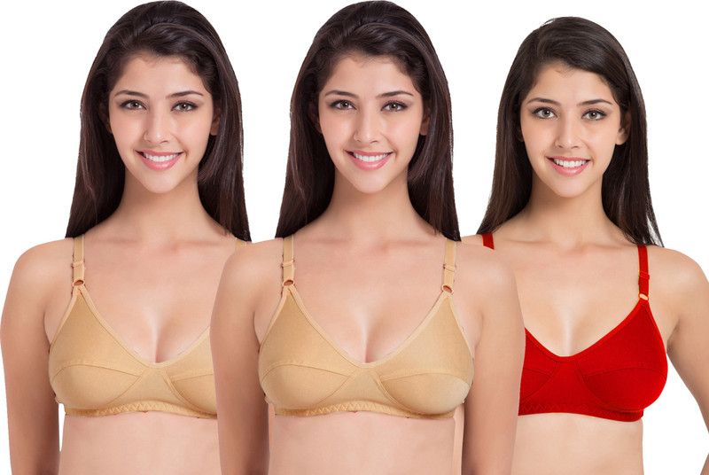 Pack of 3 Women Full Coverage Non Padded Bra  (Beige, Red)