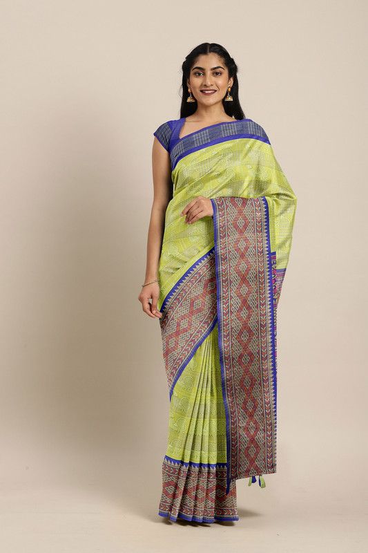 Floral Print Bhagalpuri Polyester Saree  (Green)
