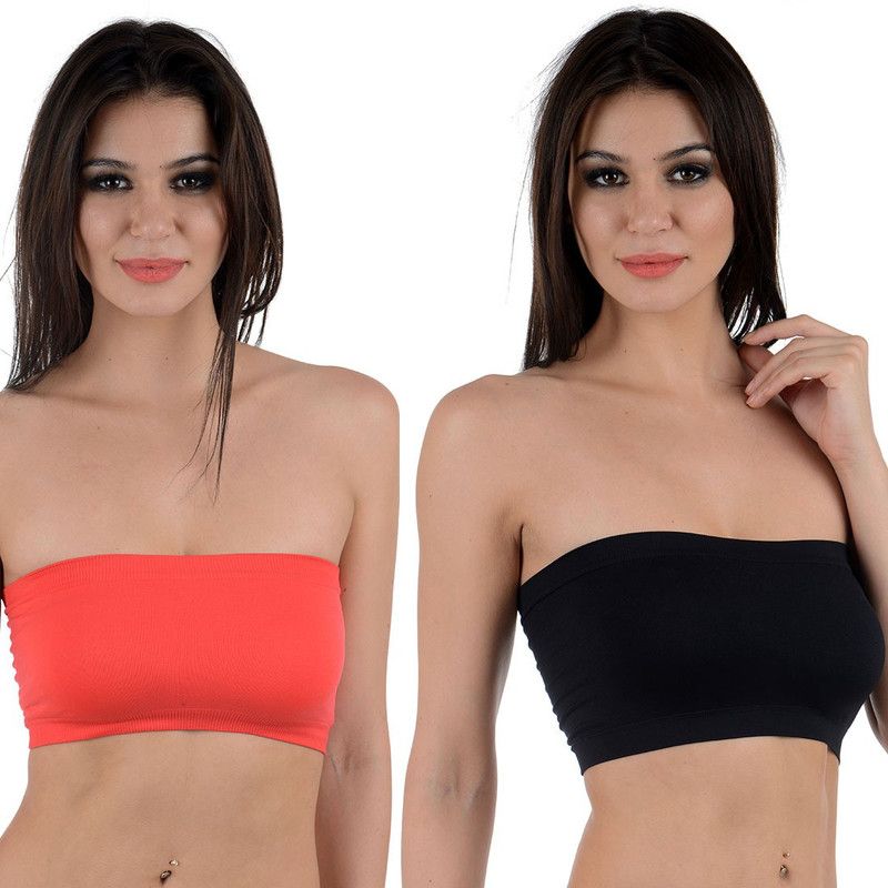 Pack of 2 Women Bandeau/Tube Bra  (Red, Black)