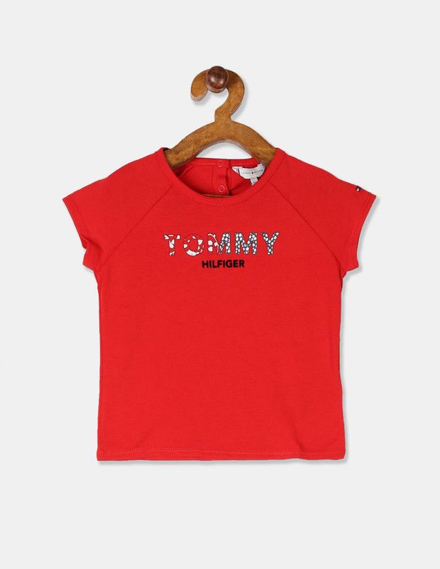 Girls Printed Organic Cotton T Shirt  (Red, Pack of 1)