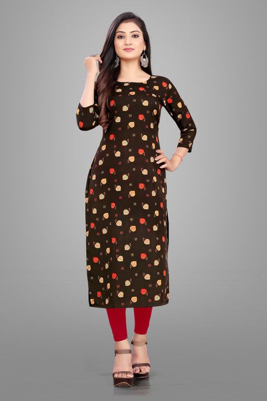 Women Floral Print Crepe A-line Kurta  (Brown)