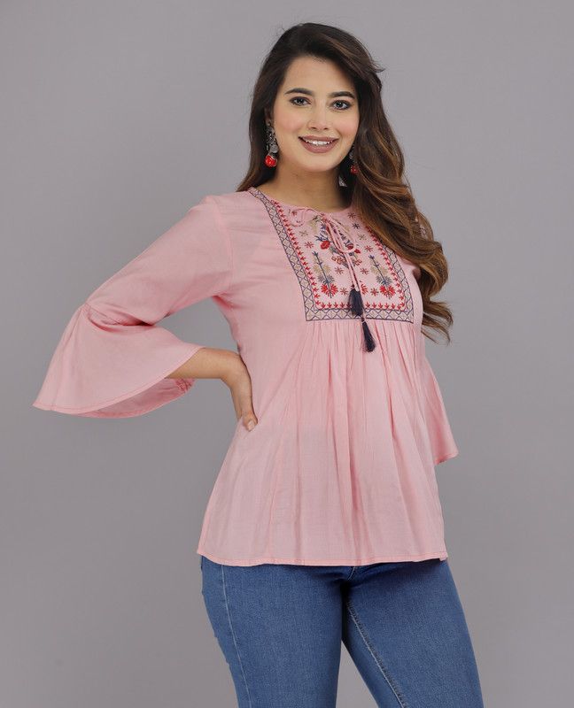 Women Dyed/Ombre Viscose Rayon Cape Top Kurta  (Pink)