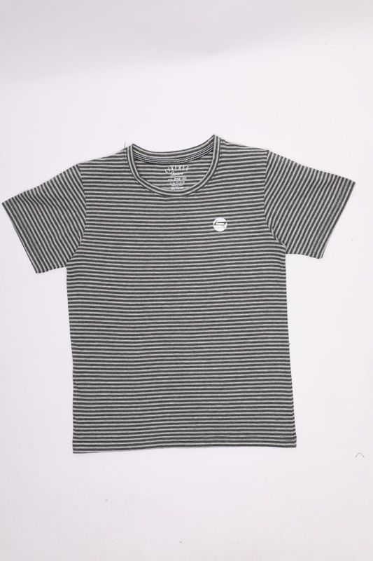 Boys Striped Polycotton T Shirt  (Grey, Pack of 1)