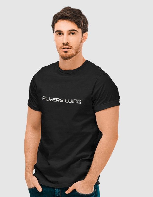 Flyers Wing India mens T shirt Men Typography Round Neck Pure Cotton Black T-Shirt