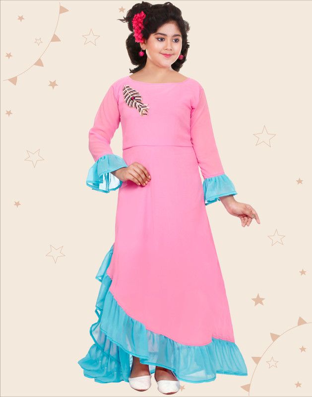 Girls Maxi/Full Length Party Dress  (Light Blue, Full Sleeve)