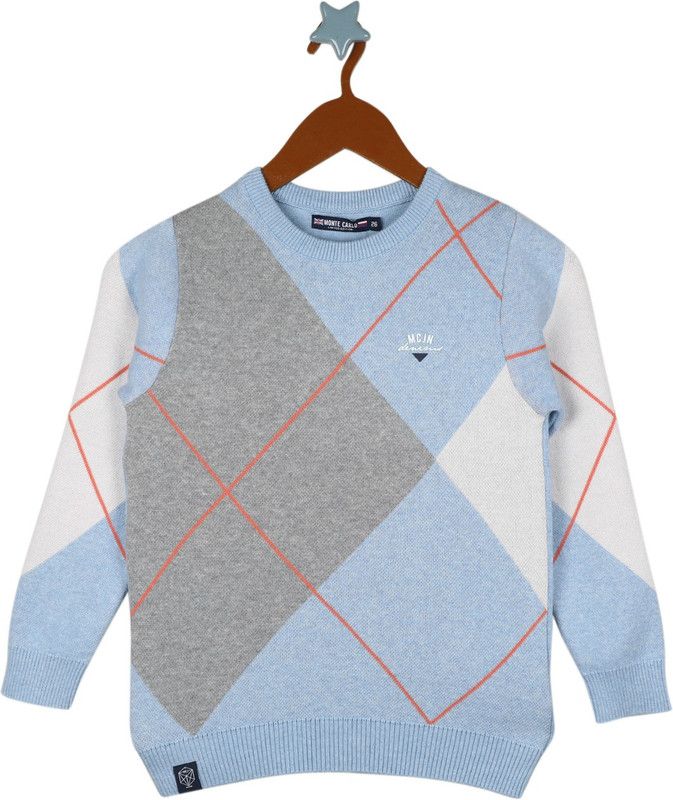 Boys Woven Crew Neck Multicolor Sweater