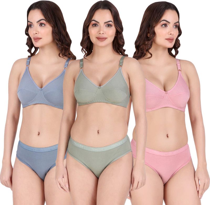 Bra & Panty Set Solid Multicolor Lingerie Set