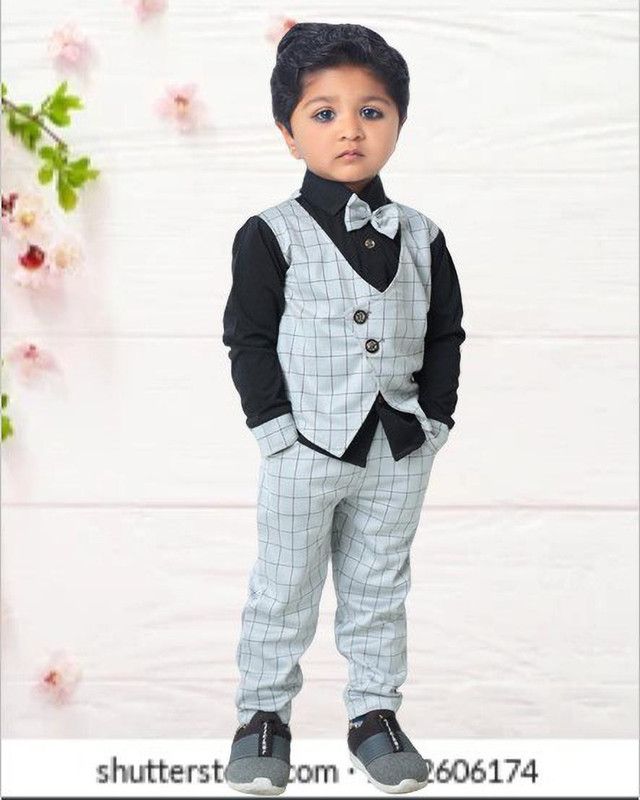 Boys Party(Festive) Waistcoat Pant  (Grey)