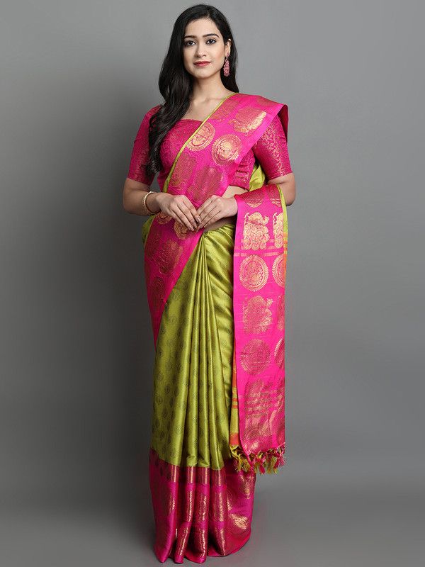 Woven Dharmavaram Jacquard Saree  (Multicolor)