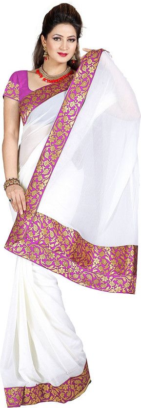 Embroidered Bollywood Chiffon Saree  (White)