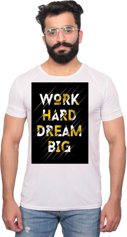 NNCPL--1701087 -XL Men Graphic Print Round Neck Polyester White T-Shirt