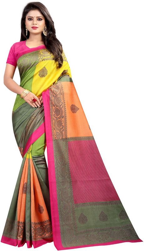 Color Block Bollywood Silk Blend Saree  (Multicolor)